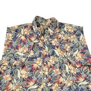 Natural Issue Large Blue Wrinkle Free Button Up 100% Cotton Colorful Hawaiian